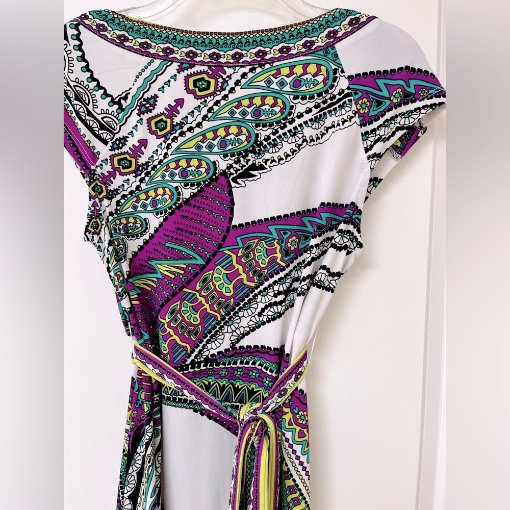 Gorgeous ECI Multicolor Patterned Belted Dress Cap Sleeve Vacation Weekends Work